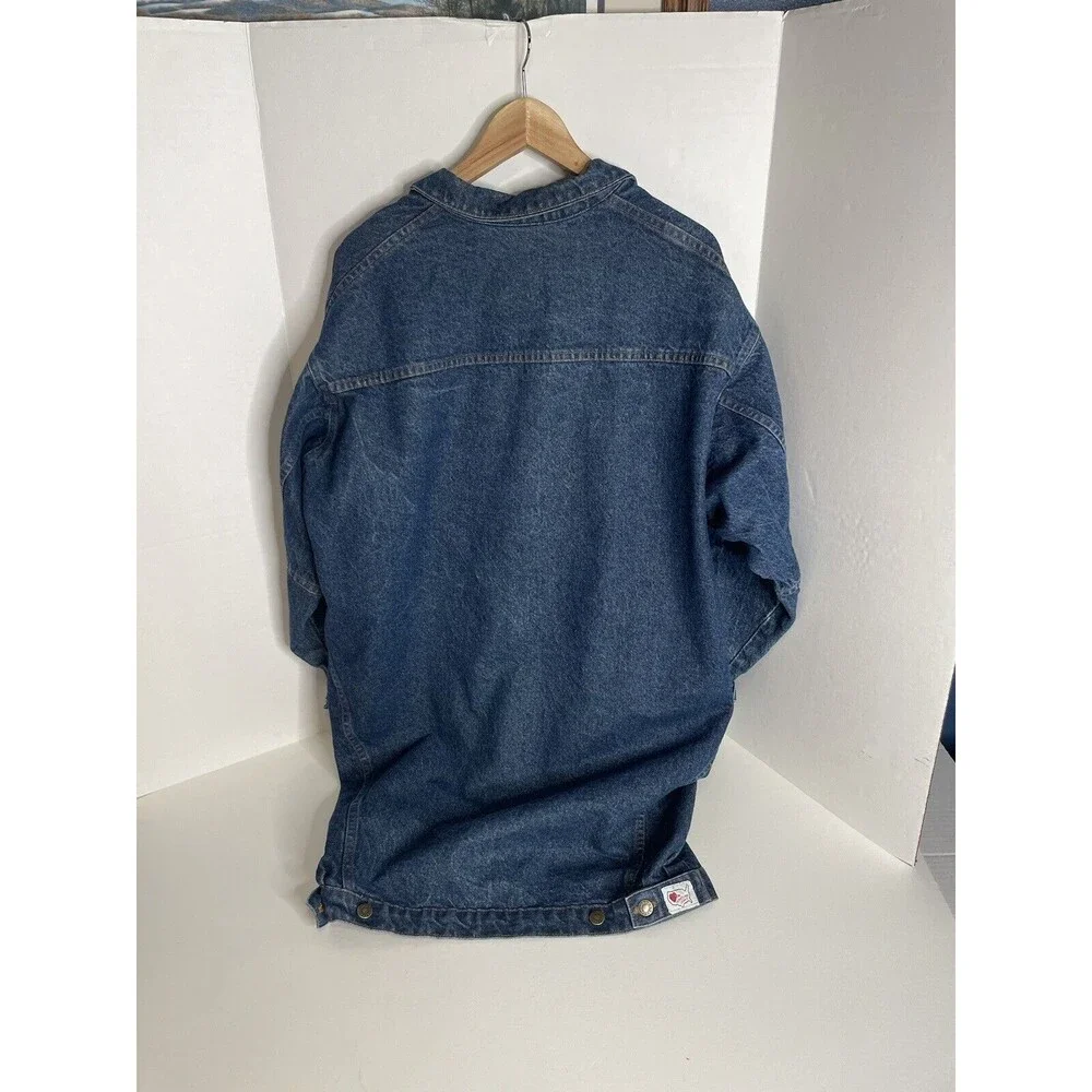 Vintage Hovis Heartland Jeans Denim Trench Coat Duster Women Medium Blue Buttons - Picture 4 of 9